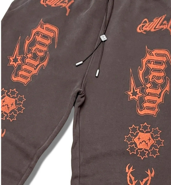 Wrathboy Gods Will Straight/Zipper Stacked Heavyweight Sweatpants Set (Brown)