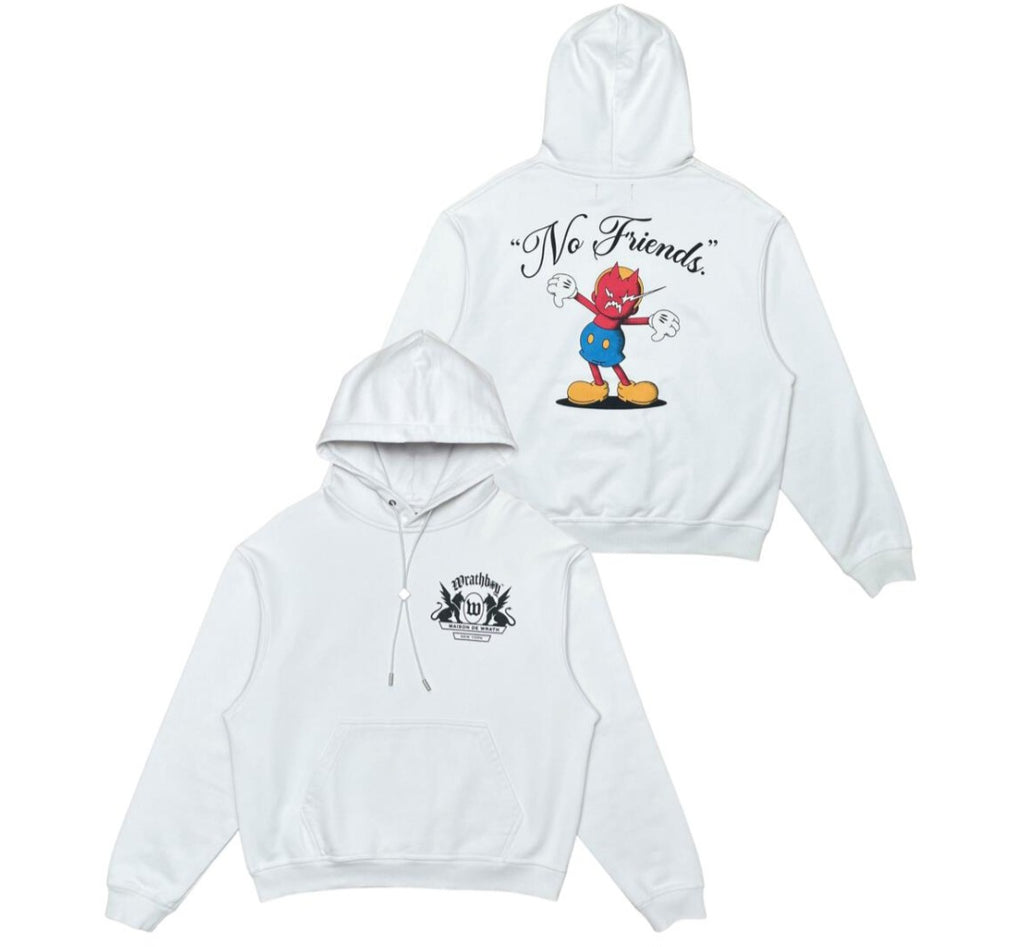 Wrathboy No Friends Heavyweight Hoodie (White)