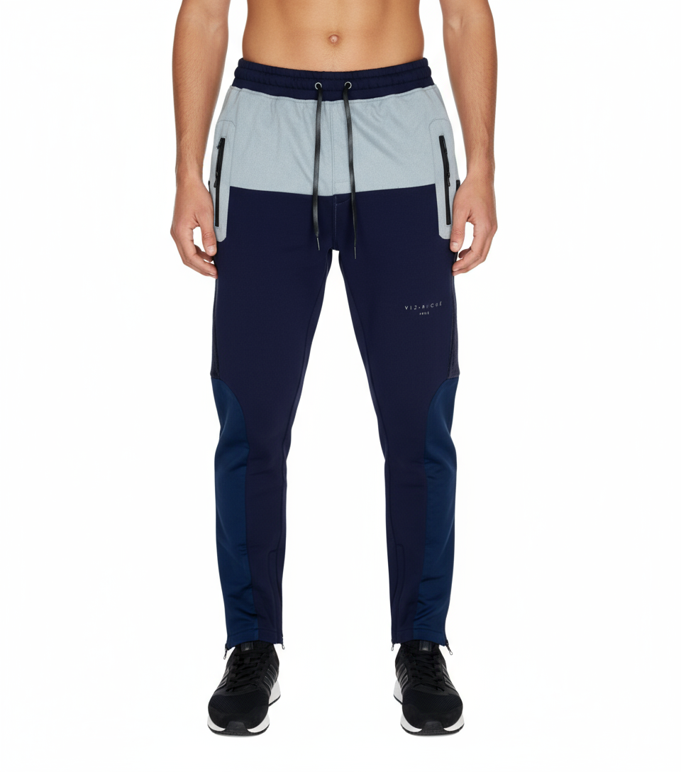 Vie Riche Earth Tone Track Pants — Navy/Grey