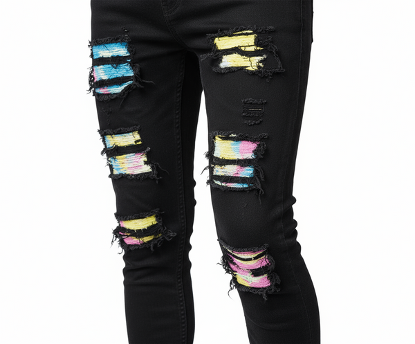 Waiema Skinny Fit Black Jeans w/Colored Studs