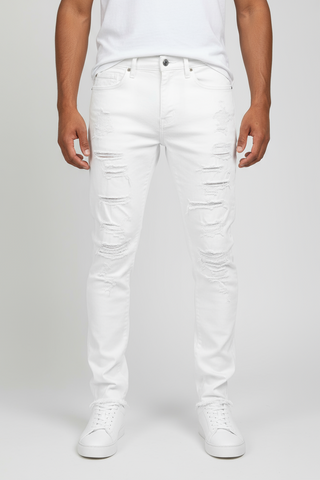 Jordan Craig Sean Fit Shredded and Crinkled Slim Tapered Fit White Jeans