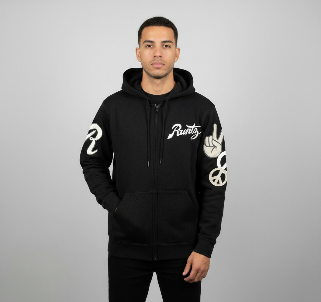Peace, Love, Runtz Zip Down Embroidered and Patch Hoody U