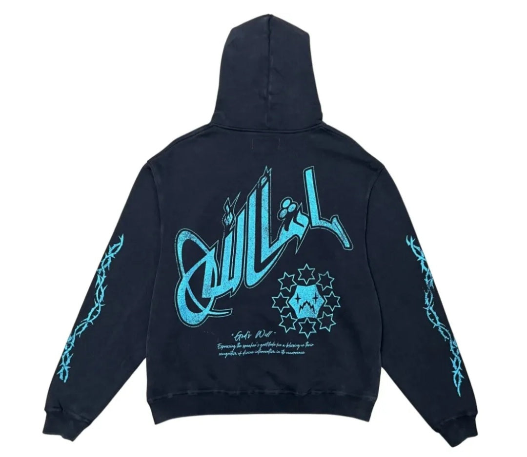 Wrathboy Gods Will Straight/Zipper Stacked Heavyweight Sweatpants Set (Black)