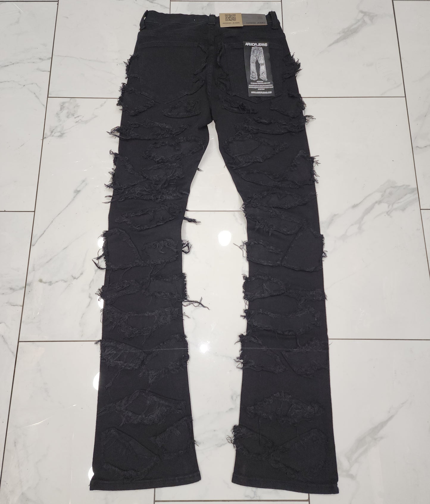 Armor Stone Patches Mid-Rise Stacked Black Jeans