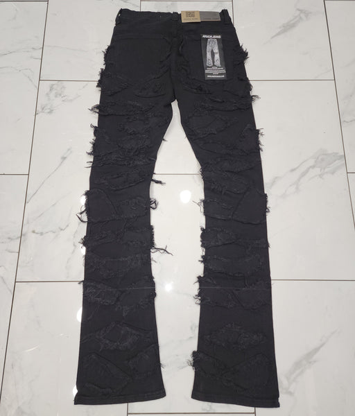 Armor Stone Patches Mid-Rise Stacked Black Jeans