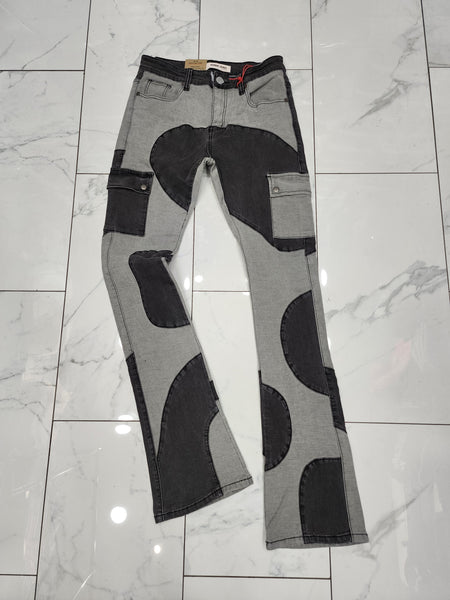 Armor Color Block Mid-Rise Stacked Light Grey Jeans