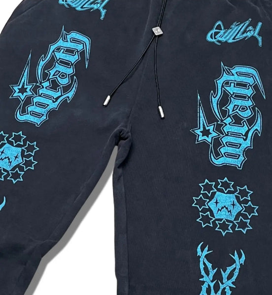 Wrathboy Gods Will Straight/Zipper Stacked Heavyweight Sweatpants Set (Black)