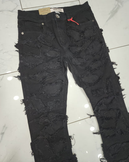 Armor Stone Patches Mid-Rise Stacked Black Jeans