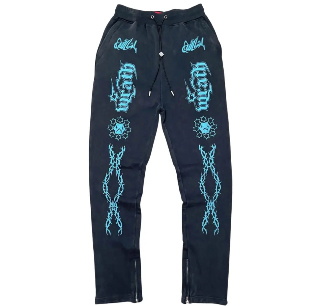 Wrathboy Gods Will Straight/Zipper Stacked Heavyweight Sweatpants Set (Black)
