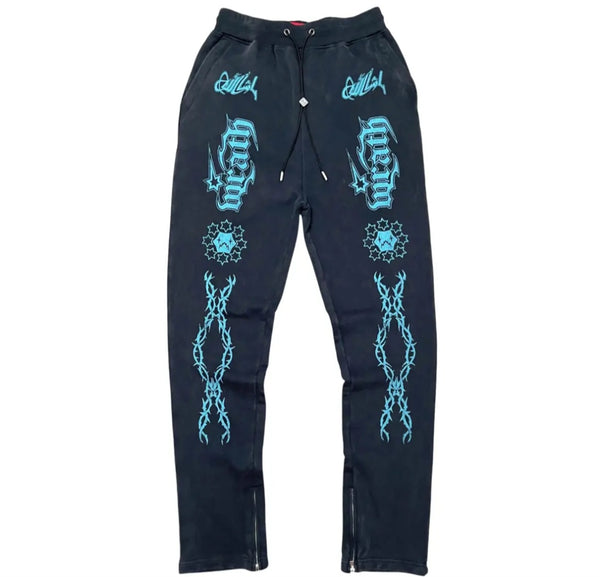 Wrathboy Gods Will Straight/Zipper Stacked Heavyweight Sweatpants Set (Black)
