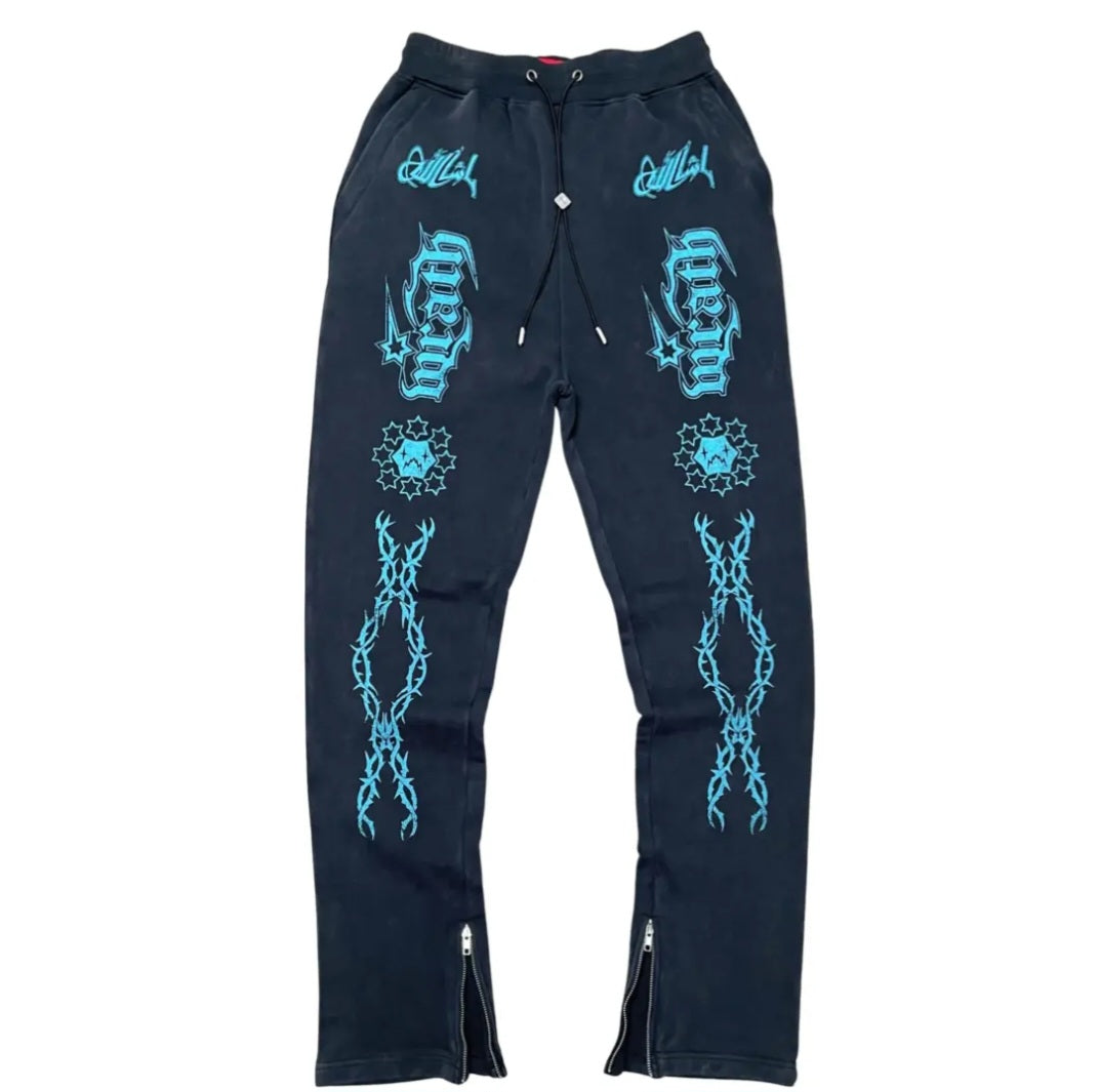 Wrathboy Gods Will Straight/Zipper Stacked Heavyweight Sweatpants Set (Black)