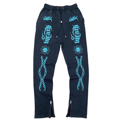 Wrathboy Gods Will Straight/Zipper Stacked Heavyweight Sweatpants Set (Black)