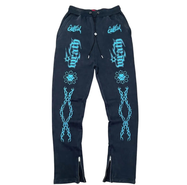 Wrathboy Gods Will Straight/Zipper Stacked Heavyweight Sweatpants Set (Black)