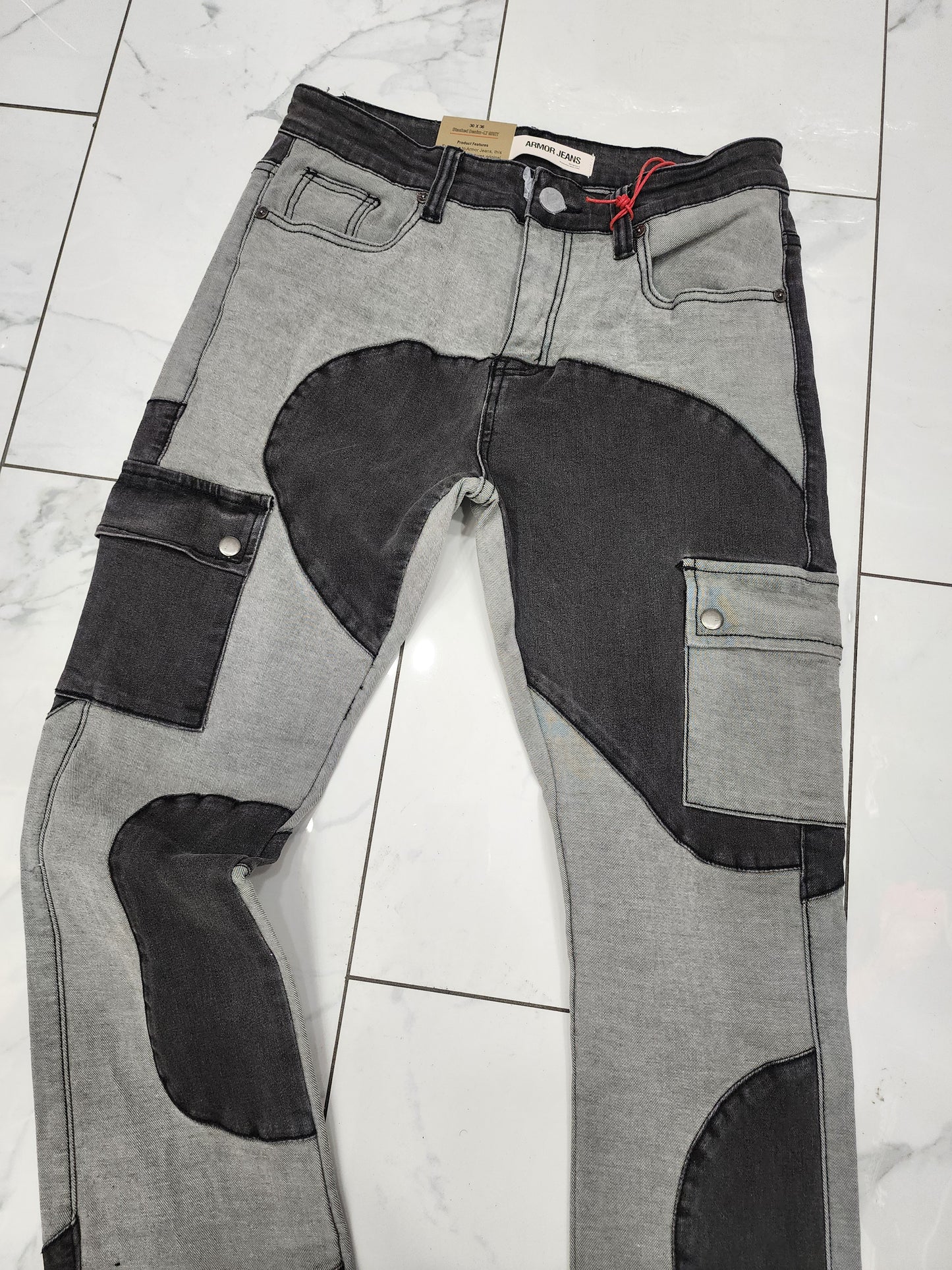 Armor Color Block Mid-Rise Stacked Light Grey Jeans U