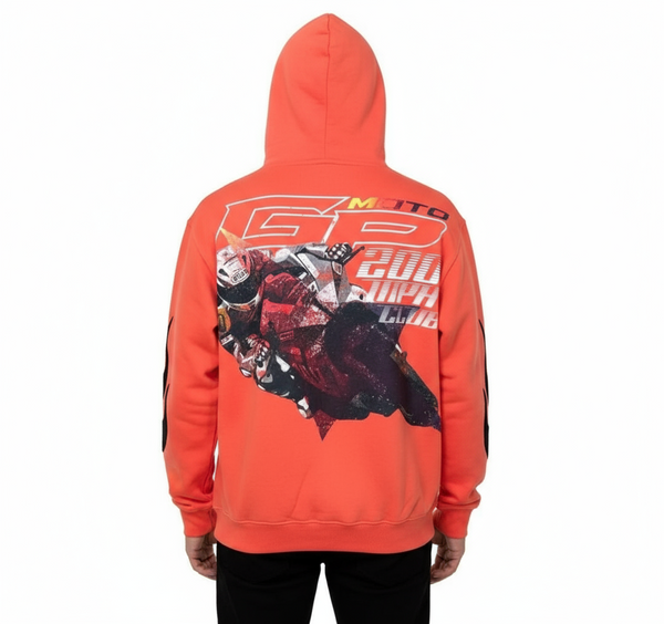 Vie Riche 200 MPH Club Orange Hoodie w/Embroidery on Sleeves & Chest U