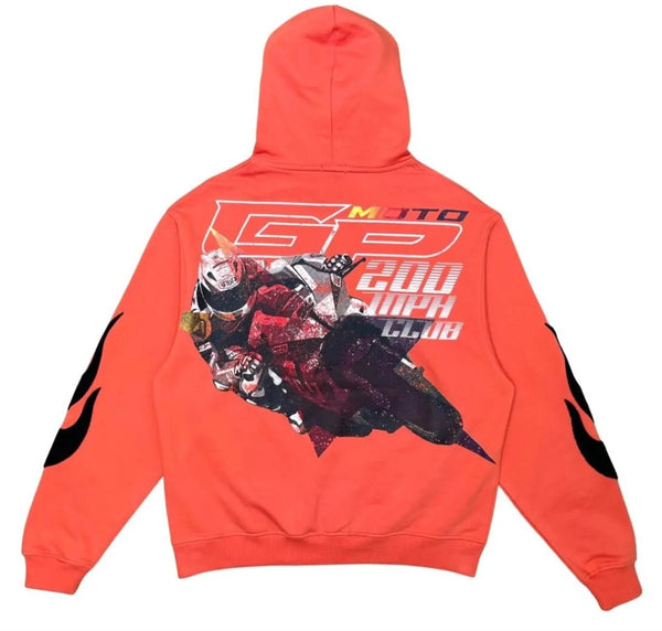 Vie Riche 200 MPH Club Orange Hoodie w/Embroidery on Sleeves & Chest