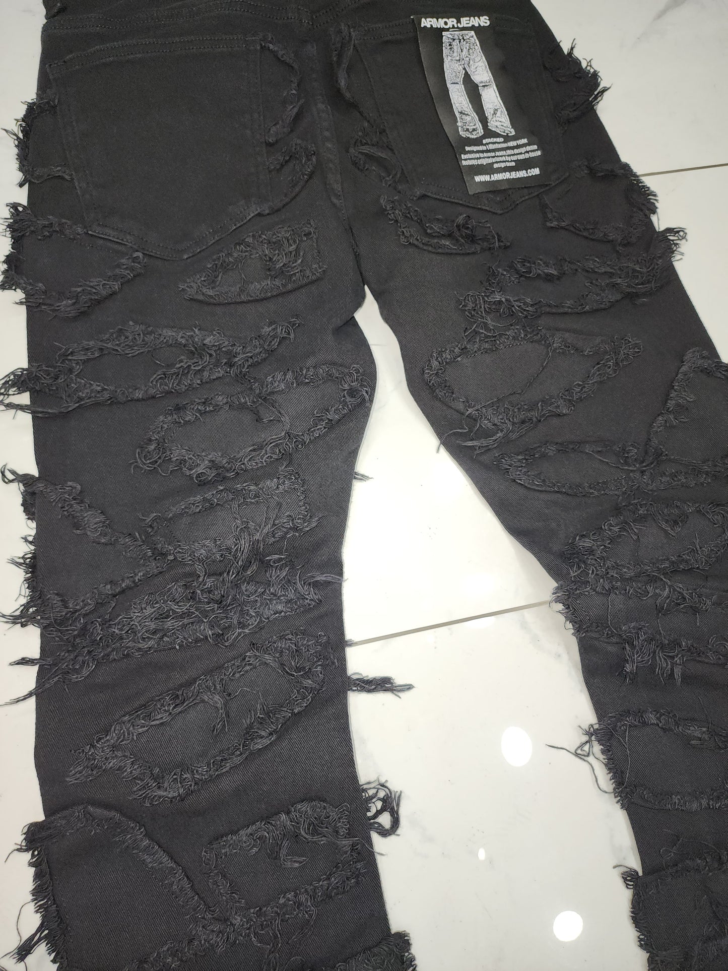 Armor Stone Patches Mid-Rise Stacked Black Jeans