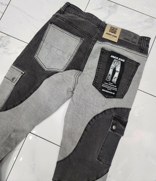 Armor Color Block Mid-Rise Stacked Light Grey Jeans