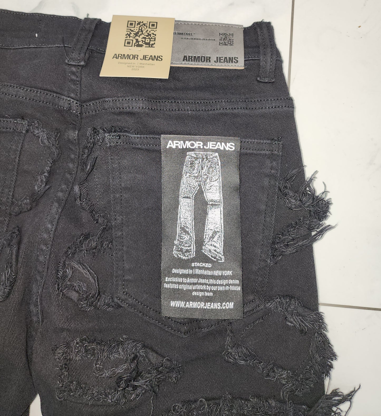 Armor Stone Patches Mid-Rise Stacked Black Jeans