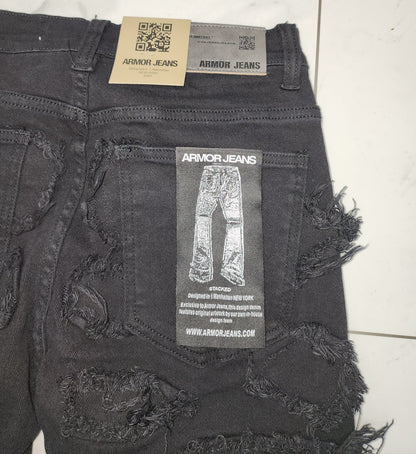 Armor Stone Patches Mid-Rise Stacked Black Jeans