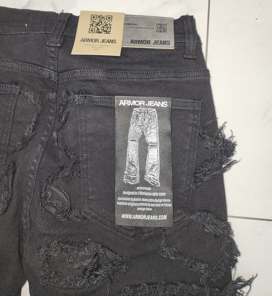 Armor Stone Patches Mid-Rise Stacked Black Jeans