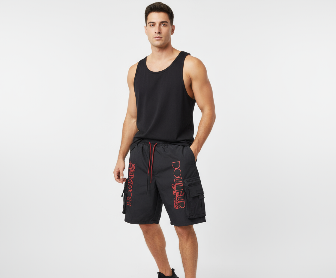 Hudson Black Nylon 4 Zipper Cargo Shorts U