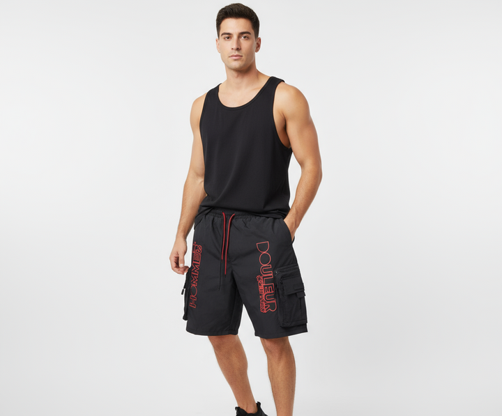 Hudson Black Nylon 4 Zipper Cargo Shorts U
