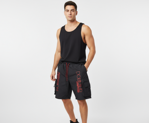 Hudson Black Nylon 4 Zipper Cargo Shorts U