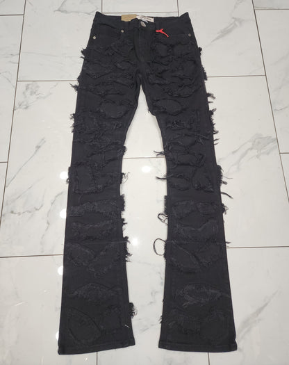 Armor Stone Patches Mid-Rise Stacked Black Jeans