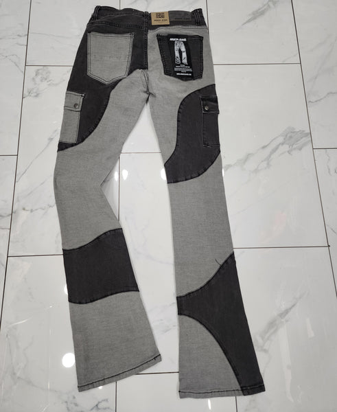 Armor Color Block Mid-Rise Stacked Light Grey Jeans