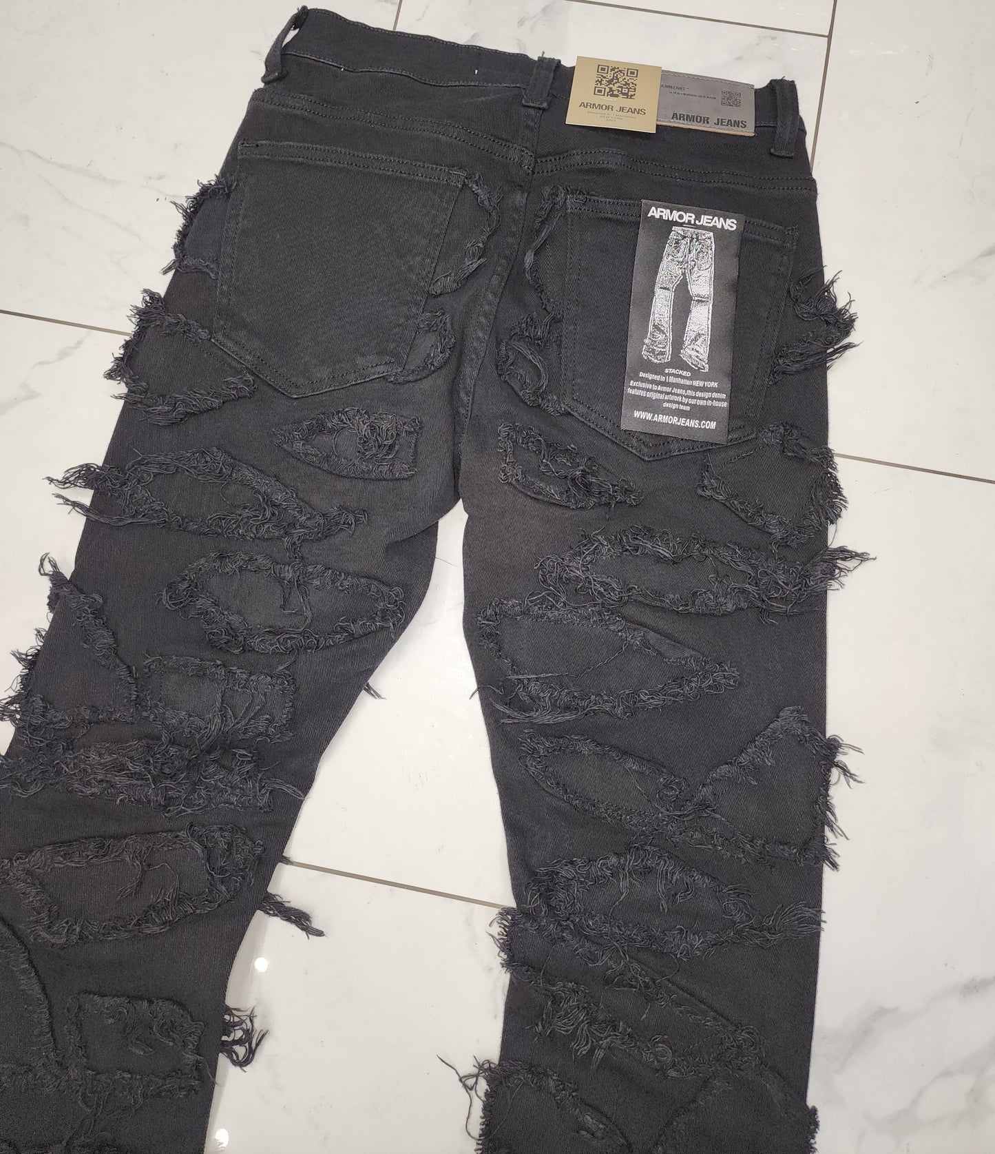 Armor Stone Patches Mid-Rise Stacked Black Jeans