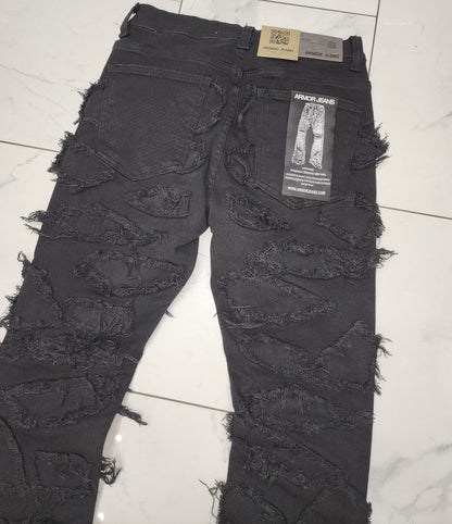 Armor Stone Patches Mid-Rise Stacked Black Jeans