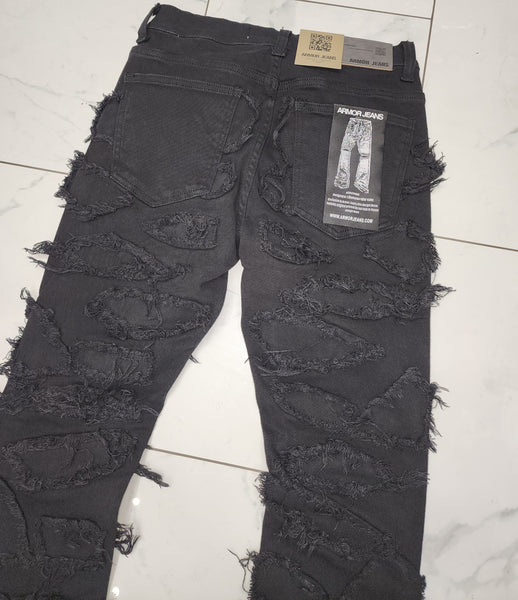 Armor Stone Patches Mid-Rise Stacked Black Jeans