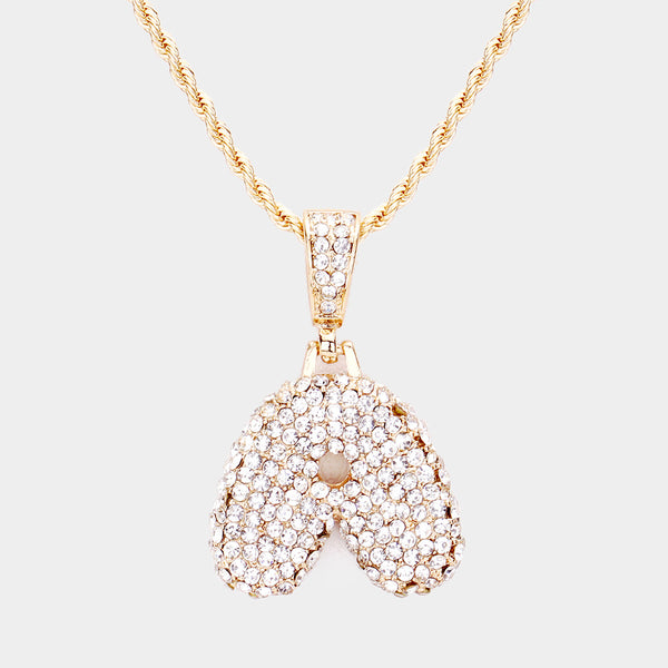 'A' Rhinestone Monogram Pendant Brass Chain Necklace