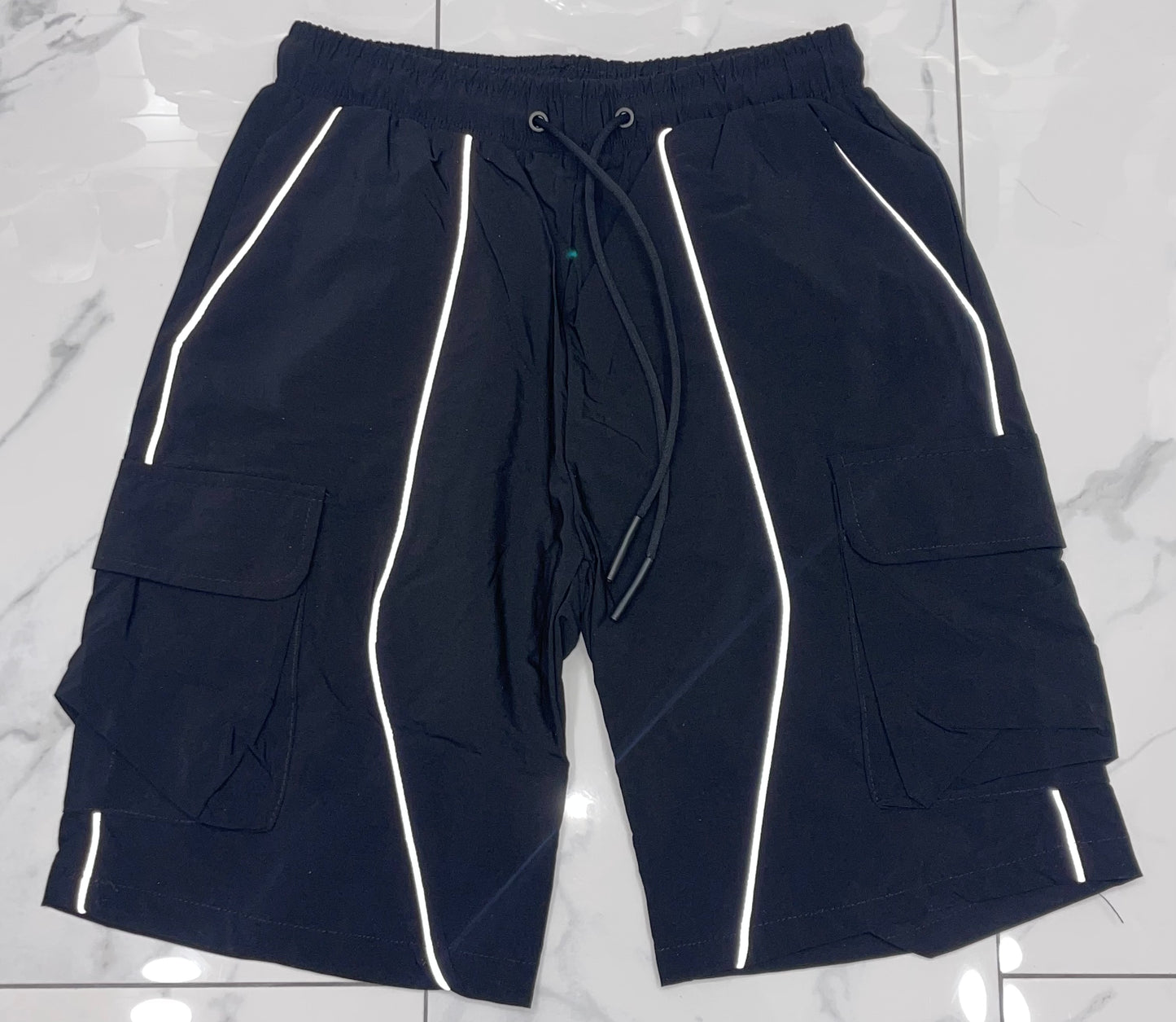 American Stitch Windbreaker Nylon 6 Inch Reflecting Piping Shorts (Black) U