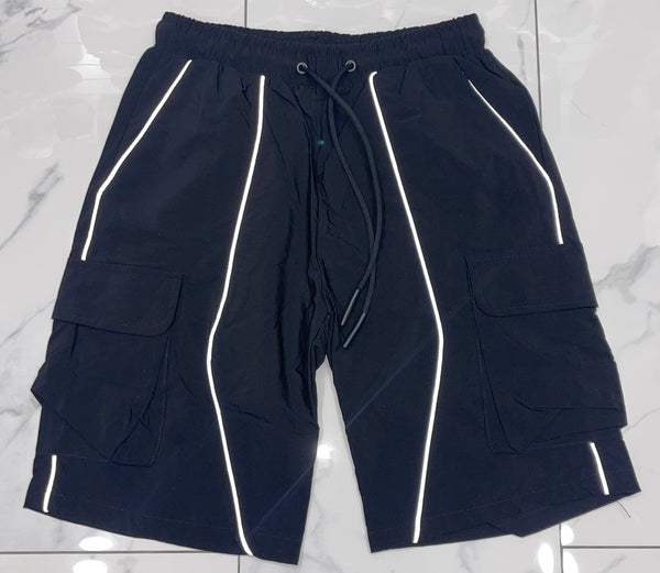 American Stitch Windbreaker Nylon 6 Inch Reflecting Piping Shorts (Black) U