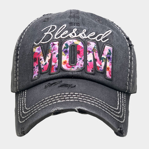 Blessed MOM Floral Detail Vintage Baseball Cap