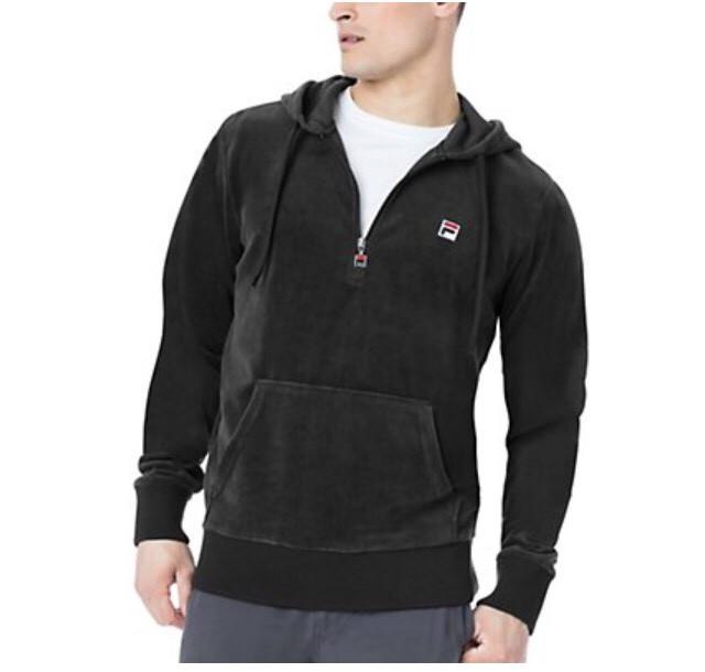 Half Zip Velour Fila Hoody (Black)