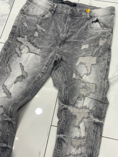 M. Society Grey Wash Ripped Skinny Fit Jeans