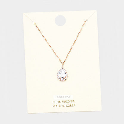 Cubic Zirconia Teardrop Pendant Necklace U