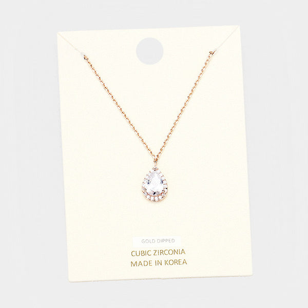 Cubic Zirconia Teardrop Pendant Necklace U