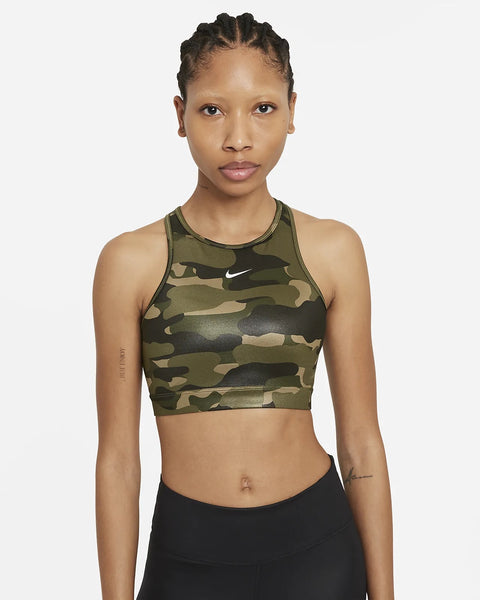 Nike Dri-FIT Swoosh Women’s Medium-Support 1-Piece Pad High-Neck Sports Bra w/ Nike Dri-FIT One Women's Mid-Rise Camo Leggings