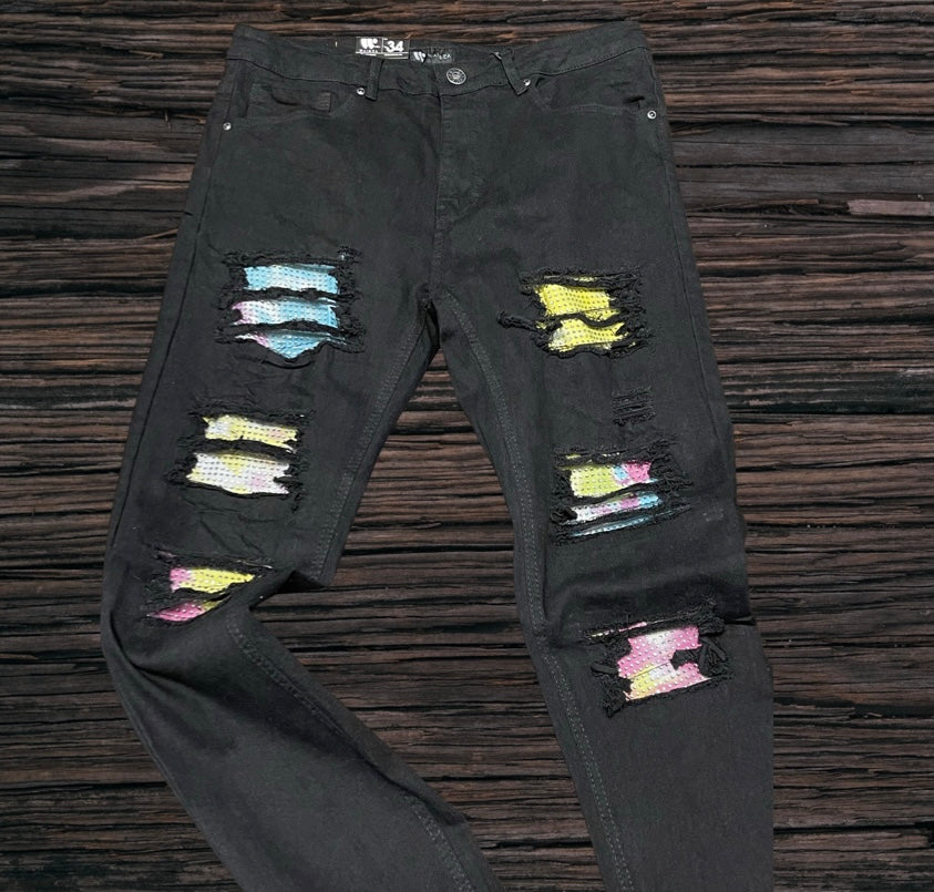 Waimea Skinny Fit Black Jeans w/Colored Studs U
