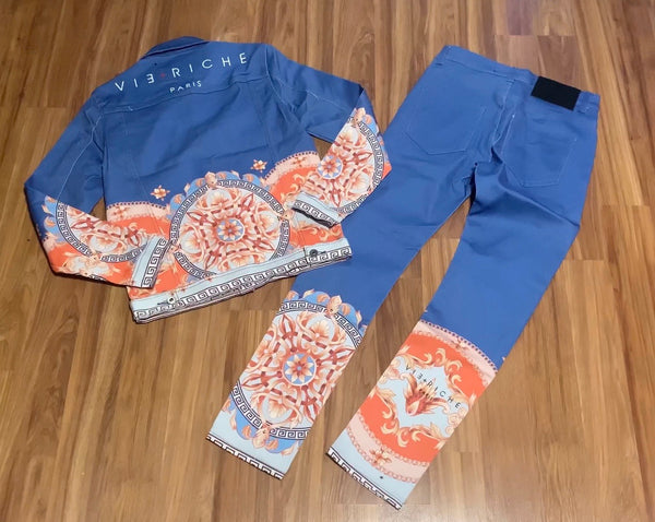 Vie Riche Baroque Print Denim Pants