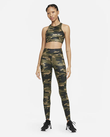 Nike Dri-FIT Swoosh Women’s Medium-Support 1-Piece Pad High-Neck Sports Bra w/ Nike Dri-FIT One Women's Mid-Rise Camo Leggings