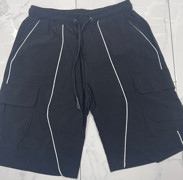 American Stitch Windbreaker Nylon 6 Inch Reflecting Piping Shorts (Black) U