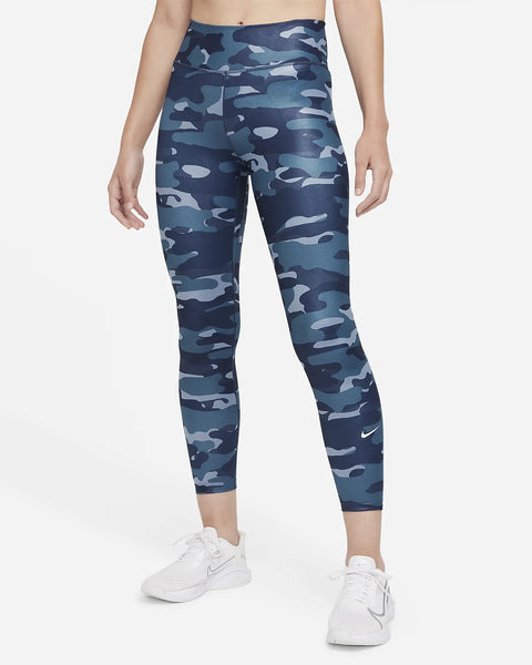 Nike Dri-FIT Swoosh Women’s Medium-Support 1-Piece Pad High-Neck Sports Bra w/ Nike Dri-FIT One Women's Mid-Rise Camo Leggings