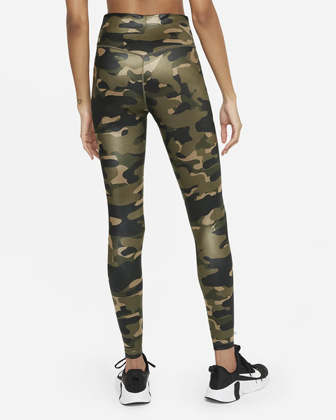Nike Dri-FIT Swoosh Women’s Medium-Support 1-Piece Pad High-Neck Sports Bra w/ Nike Dri-FIT One Women's Mid-Rise Camo Leggings