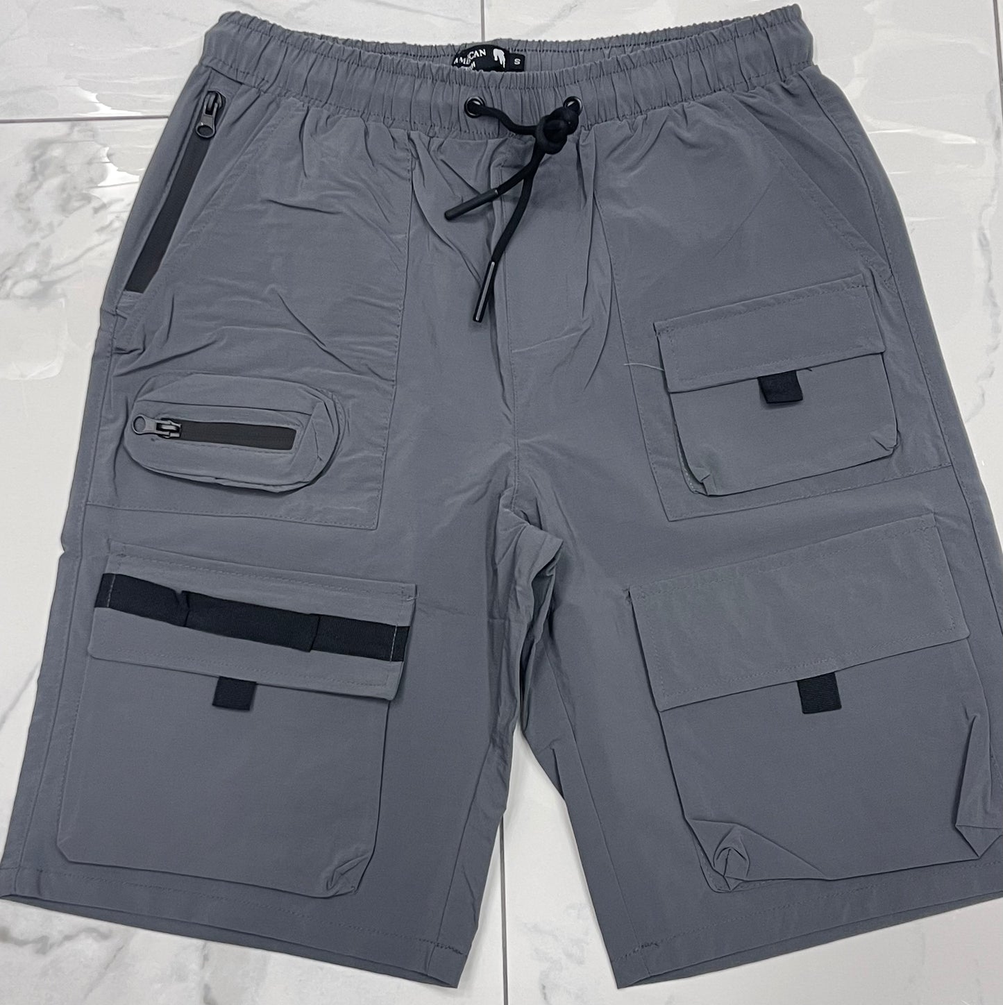 American Stitch Windbreaker Nylon 6 Inch Pocket Shorts (Grey) U