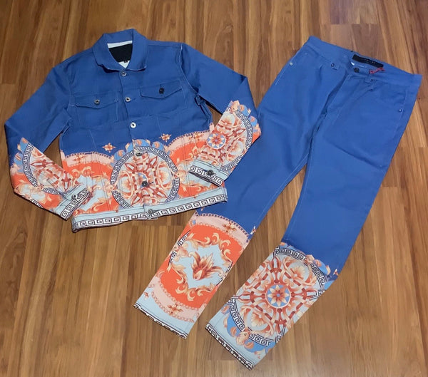 Vie Riche Baroque Print Denim Pants